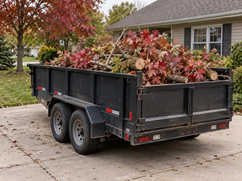 Branches and log rounds collected in a dump trailer