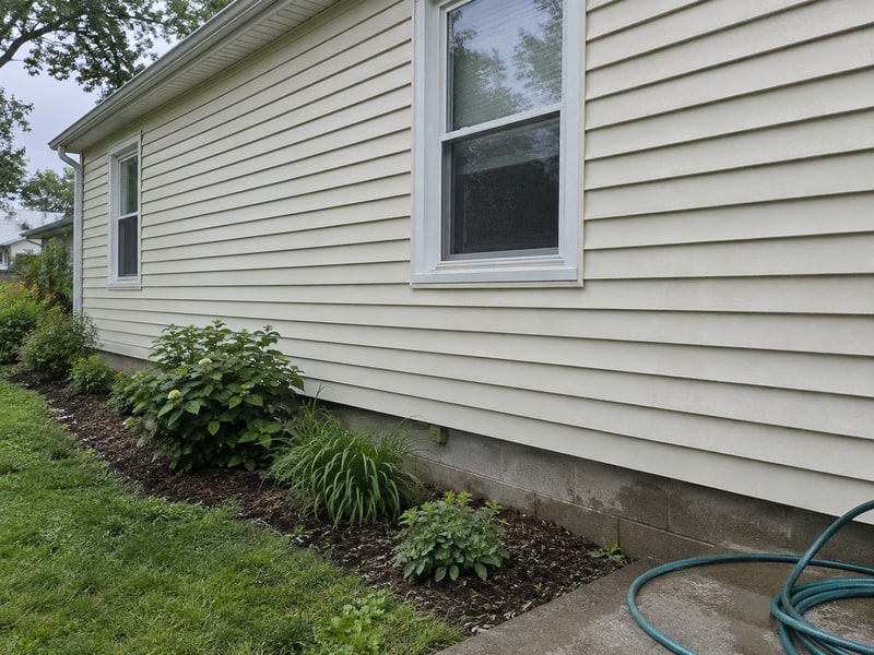 Freshly cleaned cream siding and windows on a residential home